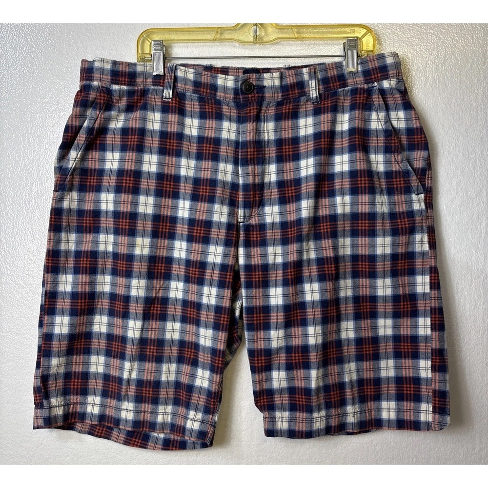 Gap Mens Shorts Sz 38 Flat front Straight Golf Preppy‎ Blue Plaid Beach Casual